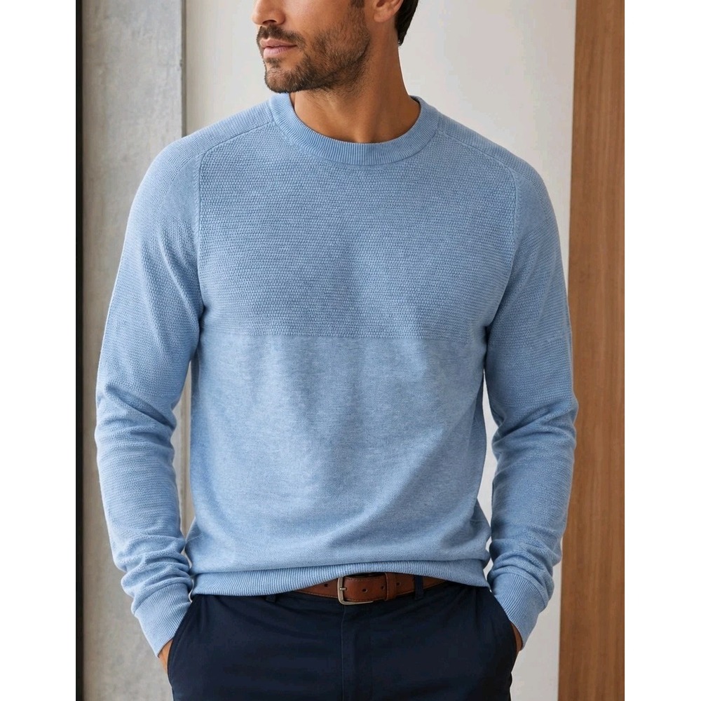 FLX Men's Crewneck Sweater Small Light Blue Textured Knit Long Sleeve NWOT